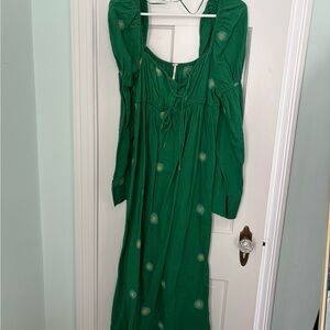 Free People Green Long Sleeve Dress with Floral Embroidery